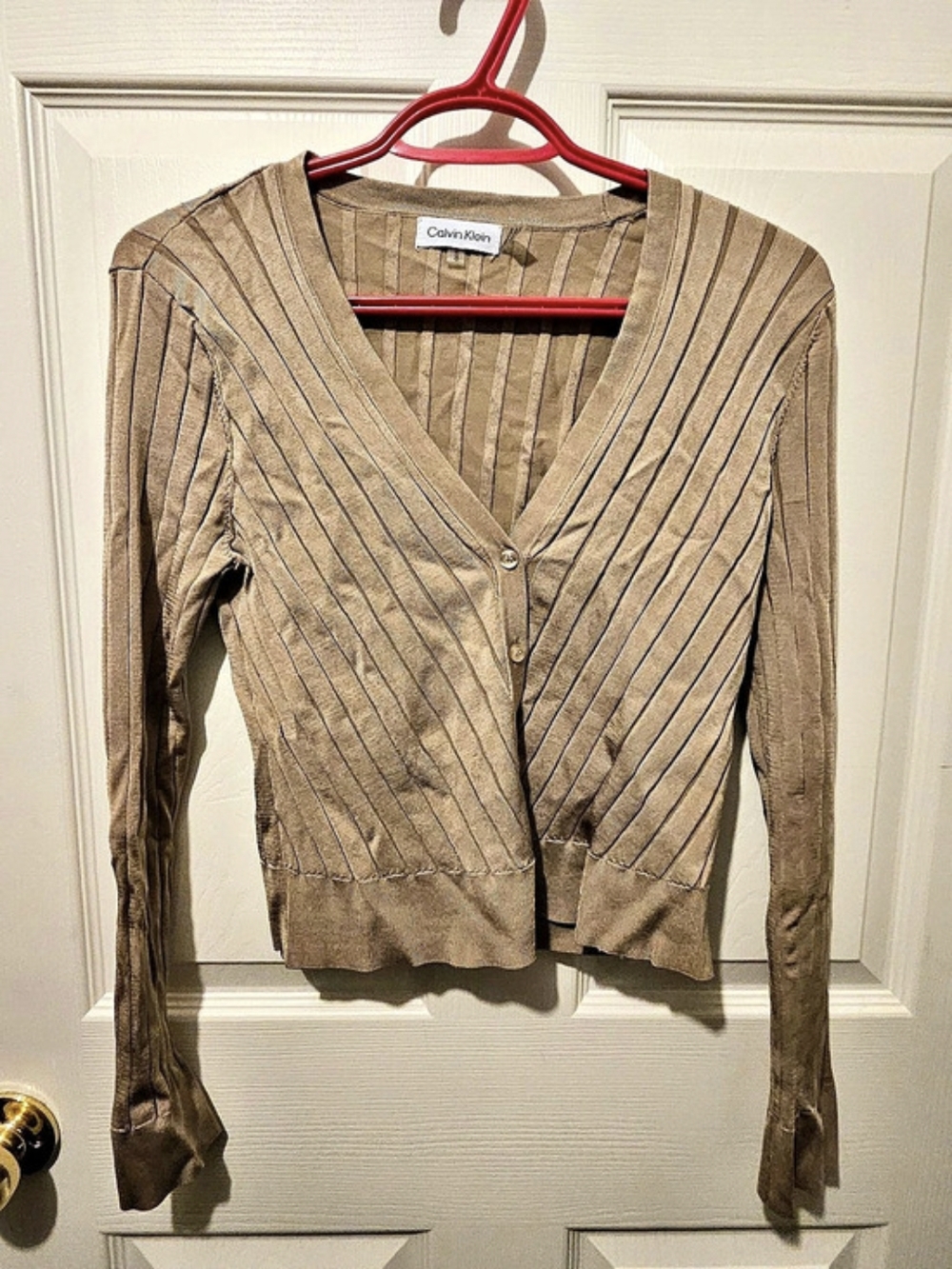 Calvin Klein Ribbed V-Neck Cardigan in Brown